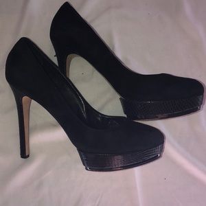 Black Suede and Snake Skin Platform Heels